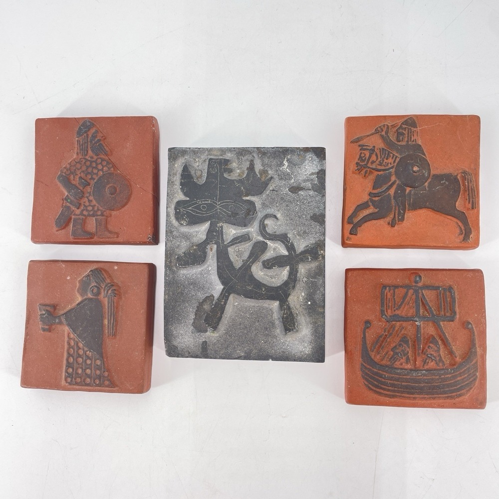 MCM‎ Thyssen Keramik Denmark Viking Terracotta Art Tiles Set Plus Printing Block